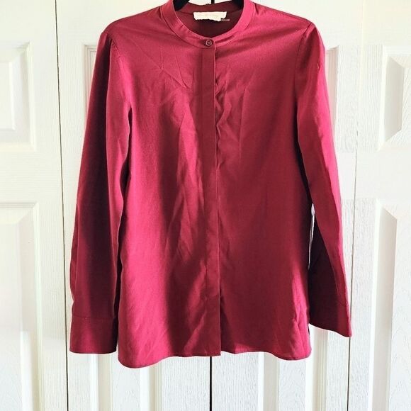 Tory Burch Burgundy Silk Blouse Mandarin Collar Size 6 - Picture 1 of 6